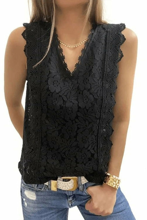 Chic Black Lace V Neck Summer Tank Top