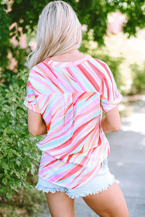 High Low Short Sleeve Blouse