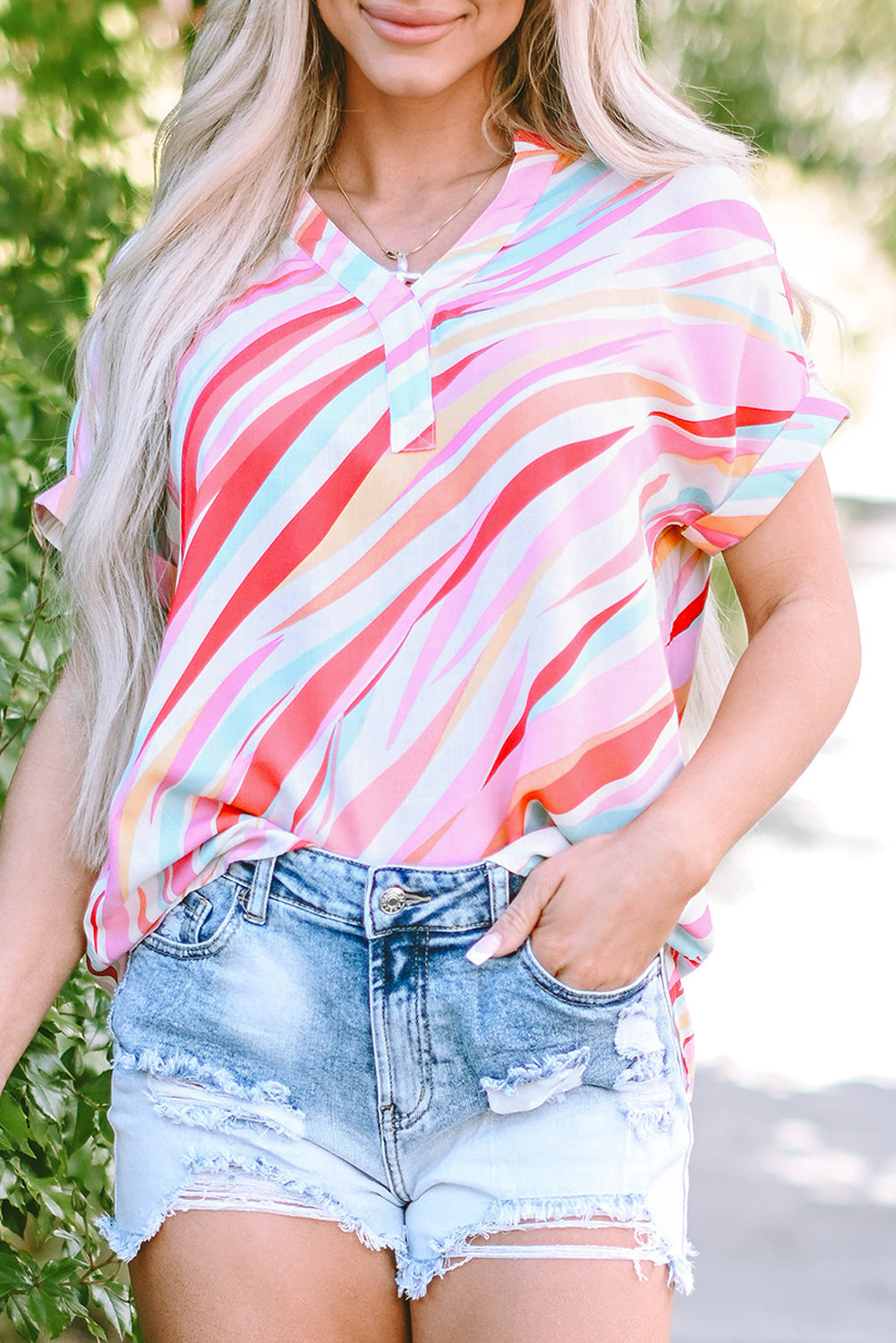 High Low Short Sleeve Blouse