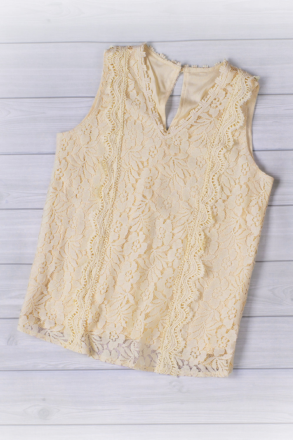 Summer Beige V Neck Lace Tank Top