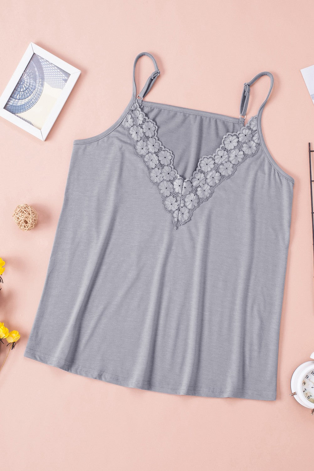 Casual Gray Lace Splicing Cami Top