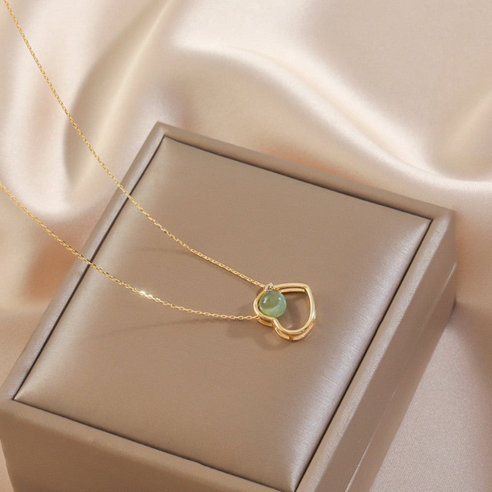 Golden heart theme jade necklace