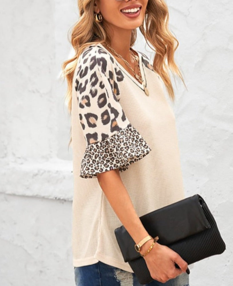 Womens Leopard Print Sleeve Top