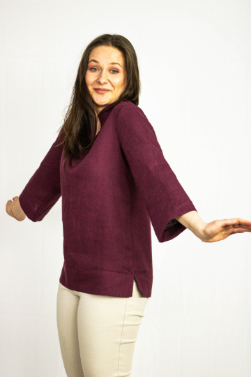 Dark Plum linen oversize top